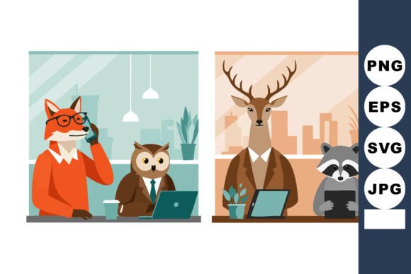 Download Fox and Owl Business Animals Working on - Owl Collection