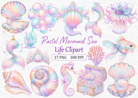 Download Pastel Mermaid Sea Life Clipart - Sea life Collection
