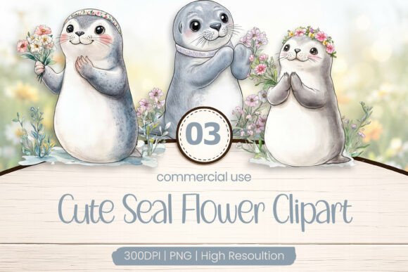 Download Cute Seal Flower Clipart PNG - Premium Bundle