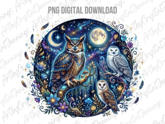 Download Celestial Owl Night Forest Art PNG - Owl Collection