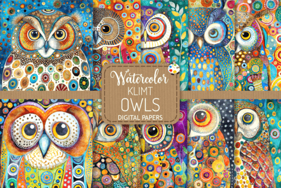 Download Klimt Owls - Watercolor Illustrations - Owl Collection