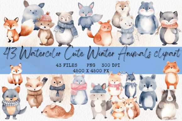 Download Watercolor Cute Winter Animals Clipart - Premium Resources
