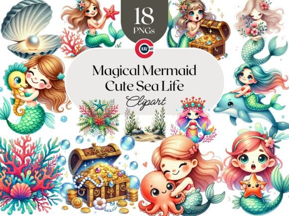 Download Cute Magical Mermaid Sea Life Clipart - Sea life Collection