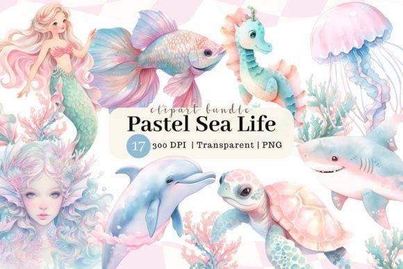 Download Pastel Sea Life Watercolor Clipart - Sea life Collection