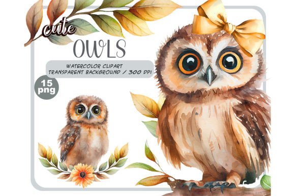 Download Watercolor Cute Baby Owls Clipart Set - Owl Collection