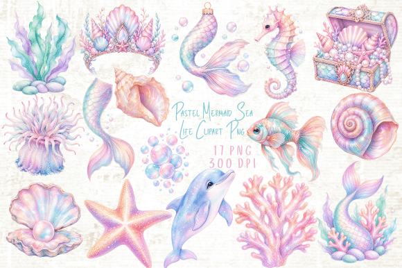 Download Pastel Mermaid Sea Life Clipart PNG - Sea life Collection
