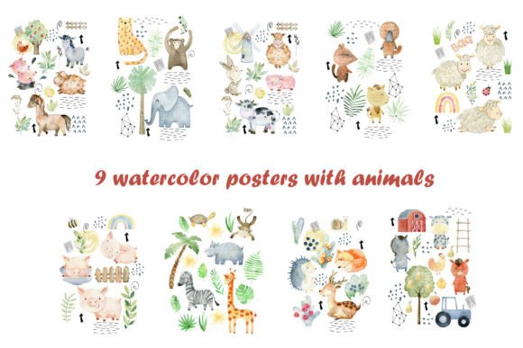 Download 9 Posters with Watercolor Animals. - Poster Collection
