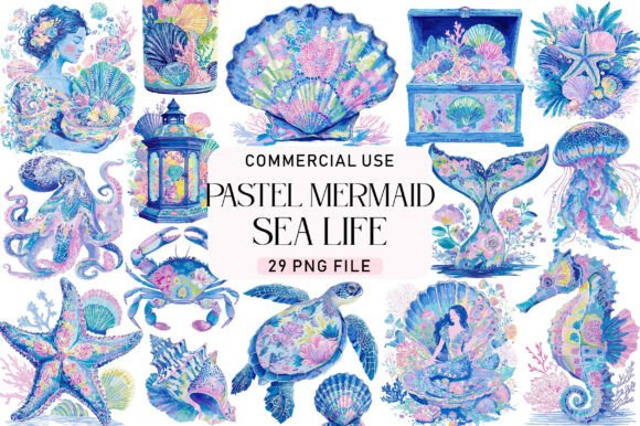 Download Pastel Mermaid Sea Life Clipart PNG - Sea life Collection