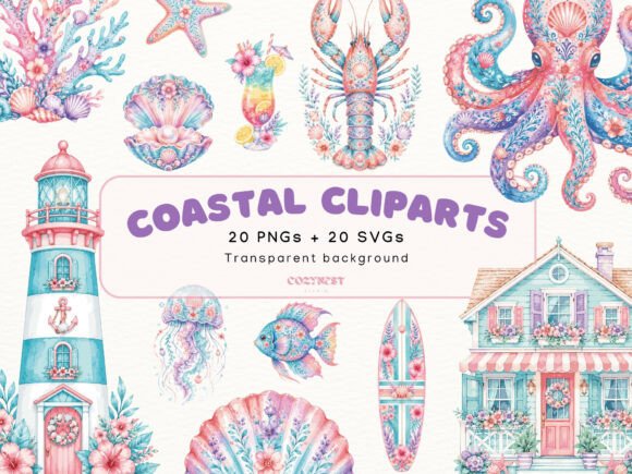 Download Coastal Watercolor Cliparts, Sea Life - Sea life Collection